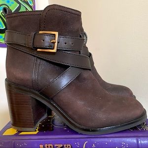Tory Burch Hastings Heeled Leather Ankle Boots w/ Wrap Around Ankle Straps